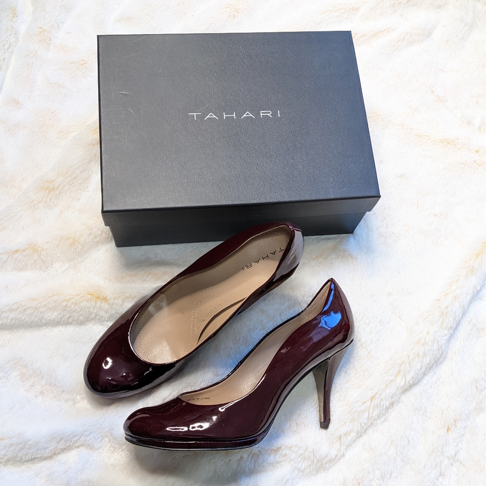 Tahari Collette patent pumps